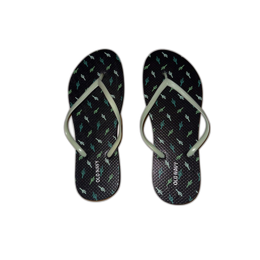 Old Navy women's flip-flops size 9 in discontinued black with green cactus print